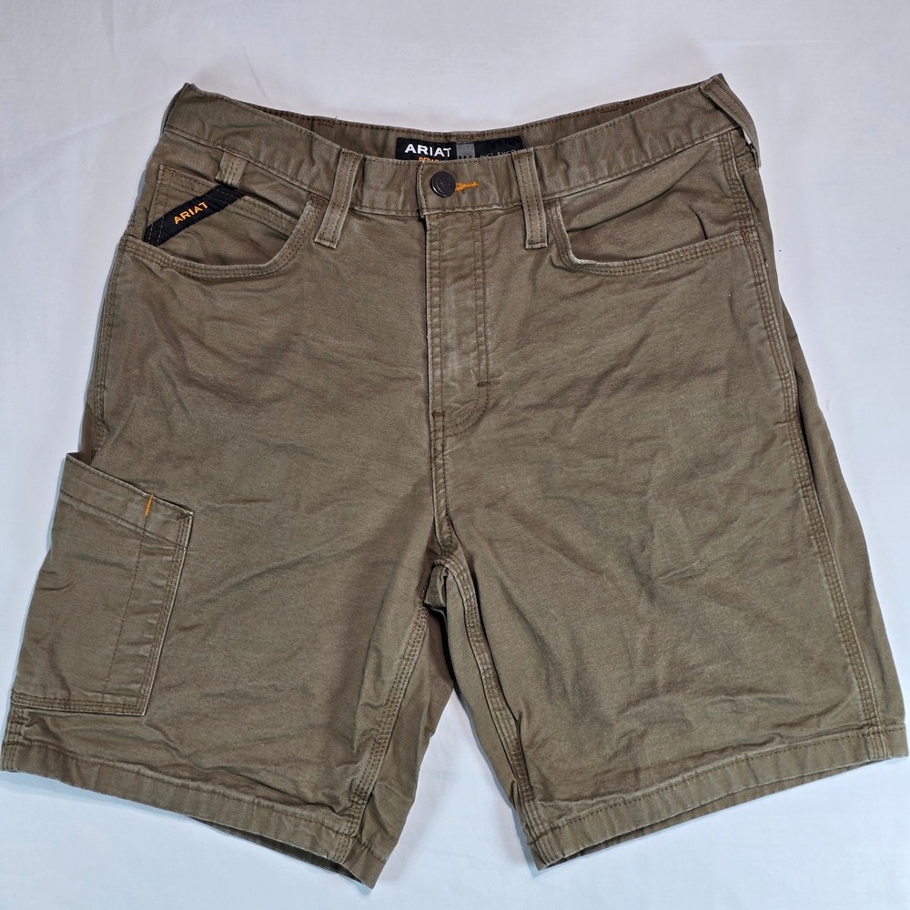 Ariat Rebar M4 Relaxed Work Shorts Mens 32 Field Khaki Canvas Utility 10030265